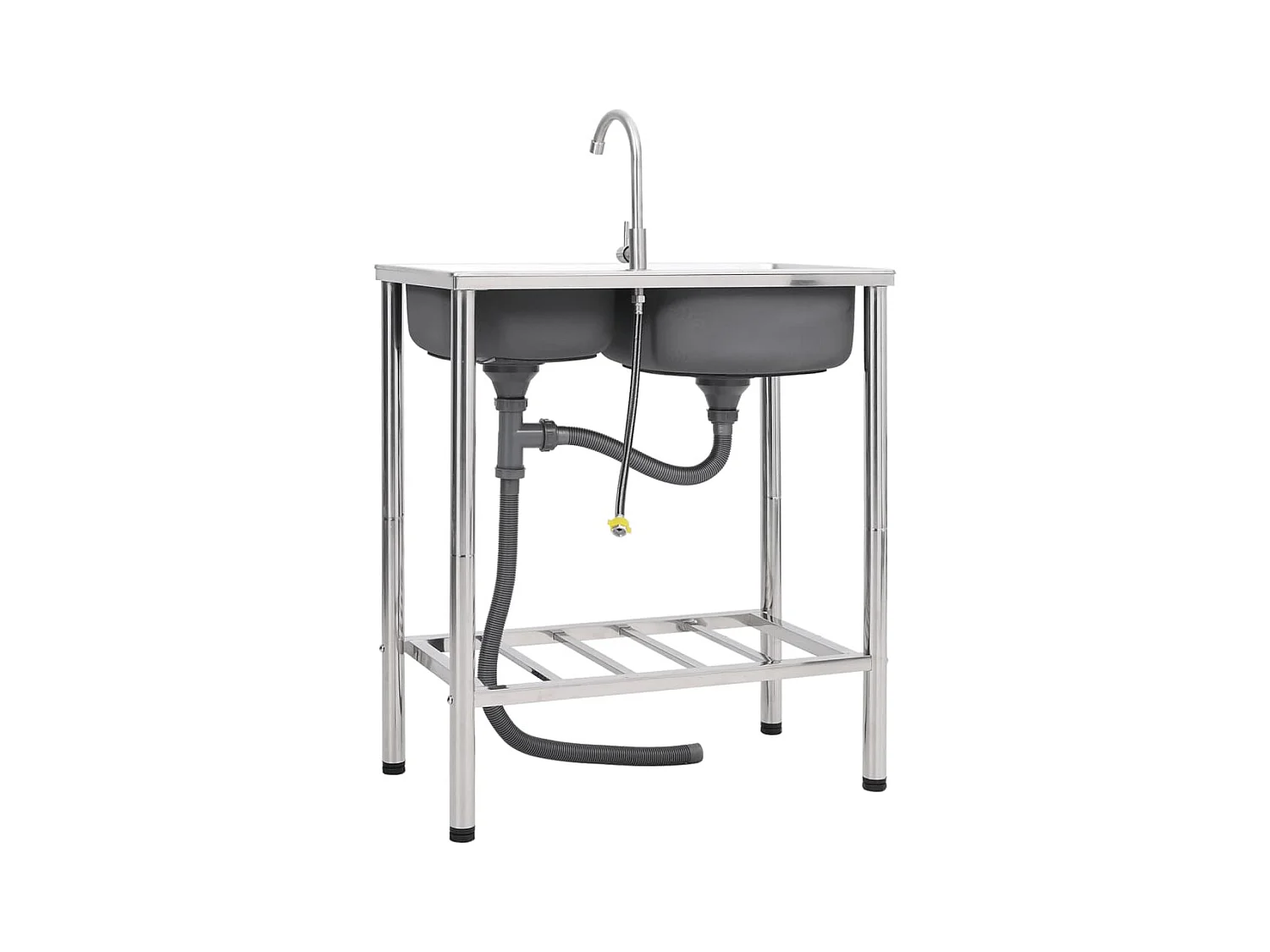 Évier de camping Double Évier avec robinet Acier inoxydable FR223613