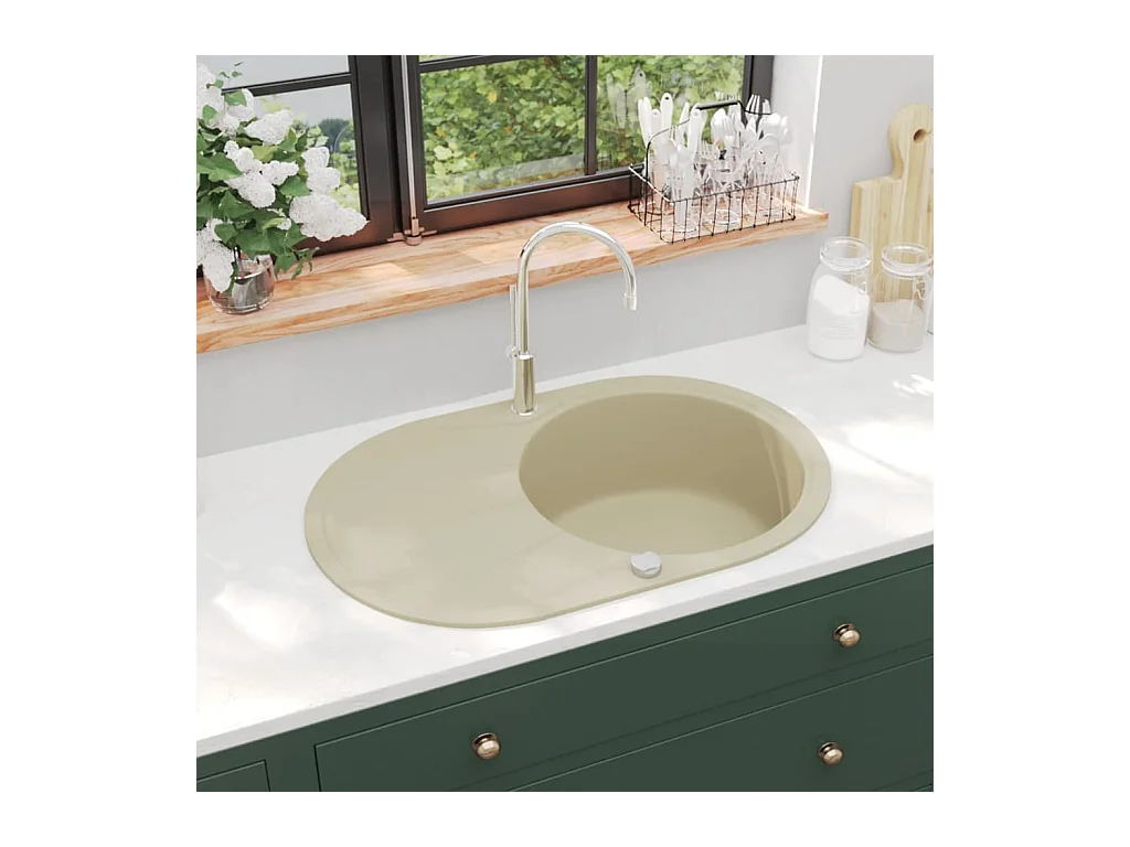 Évier de cuisine Granit Seul Évier Ovale Beige FR718981