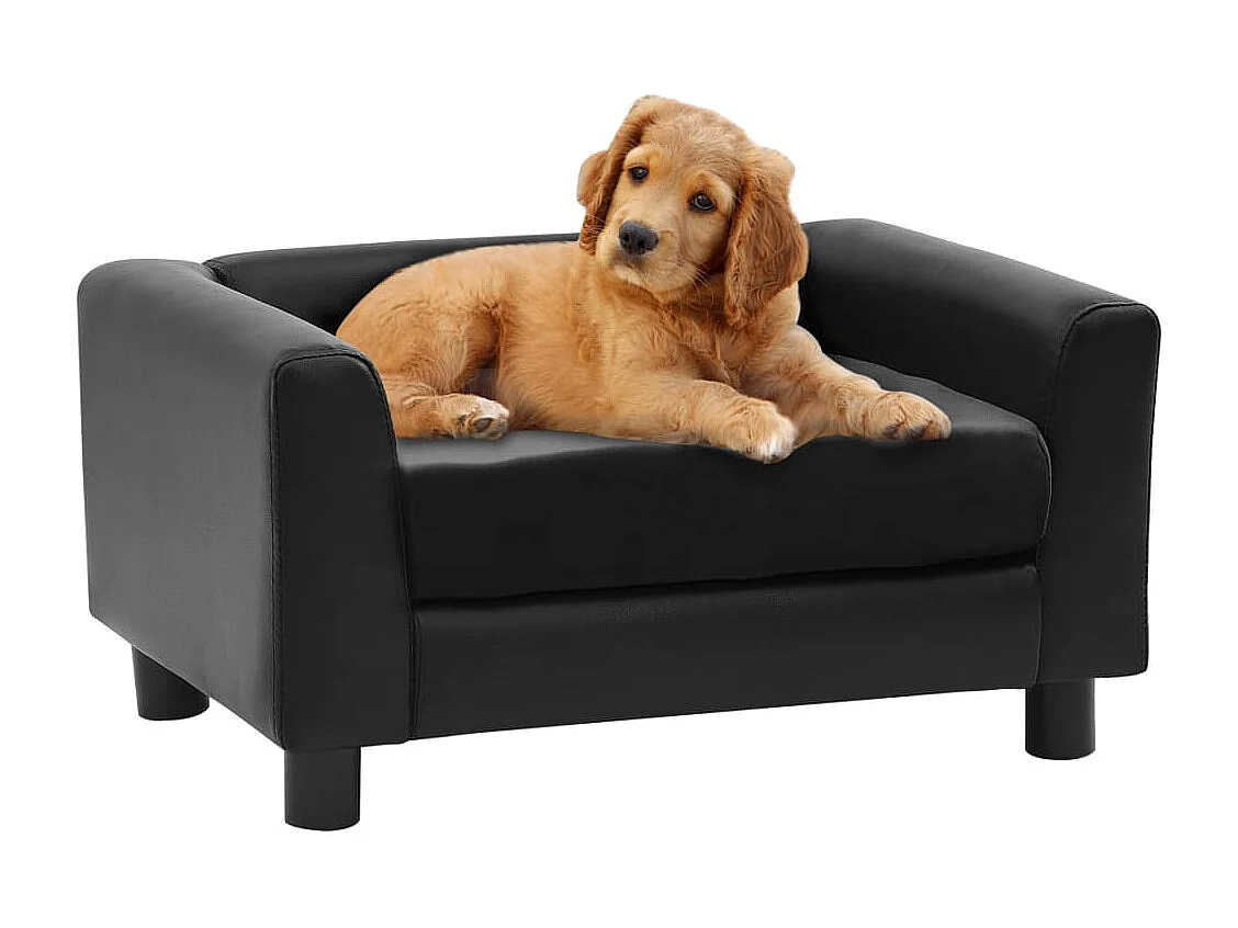 Hondenbank 60x43x30 cm pluche en kunstleer zwart BE866050