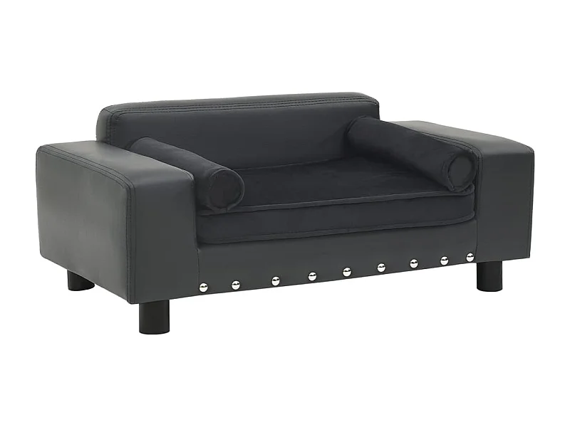 Sofá p/ cães 81x43x31cm pelúcia e couro artificial cinza-escuro PT666700