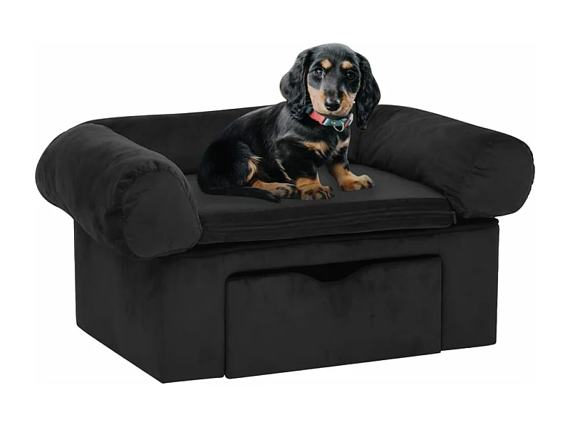 Canapé pour chien avec tiroir Noir 75x50x38 cm Peluche FR387434