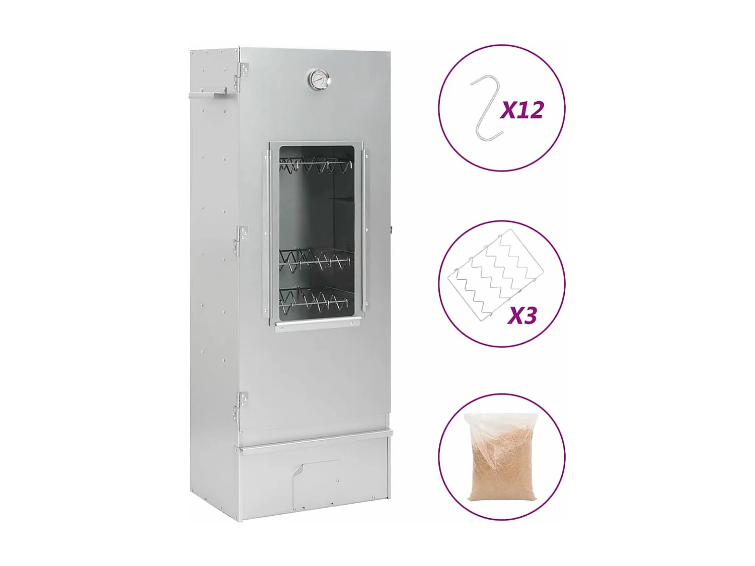 Horno ahumador astillas madera acero galvanizado 44,5x29x110 cm ES458874