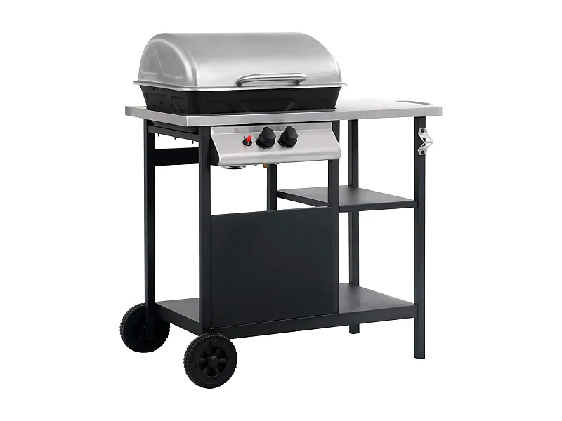 Barbecue à gaz avec tablette à 3 couches Noir et argenté FR382755