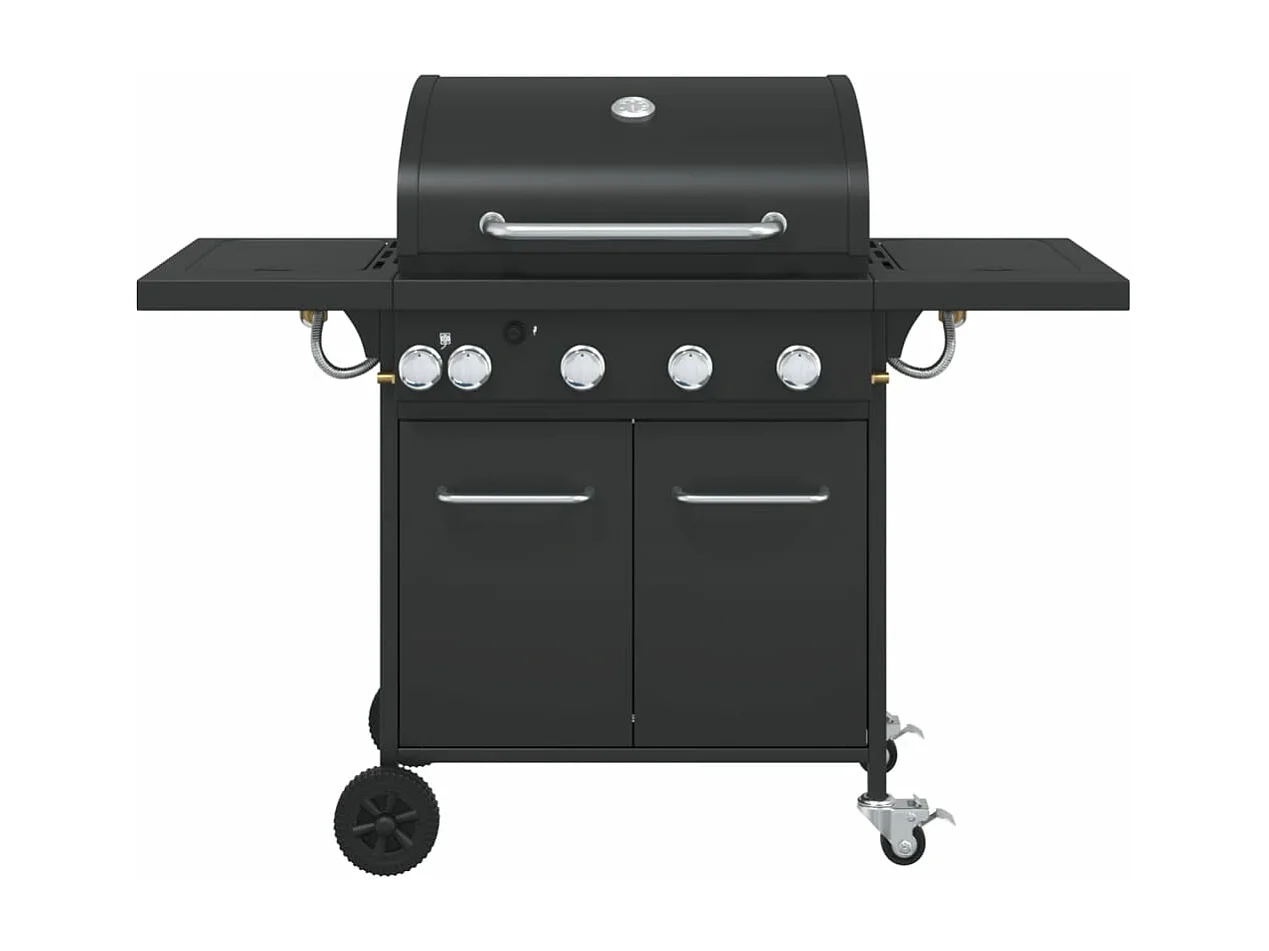 Barbecue gril à gaz avec 5 brûleurs noir acier enduit de poudre FR933874