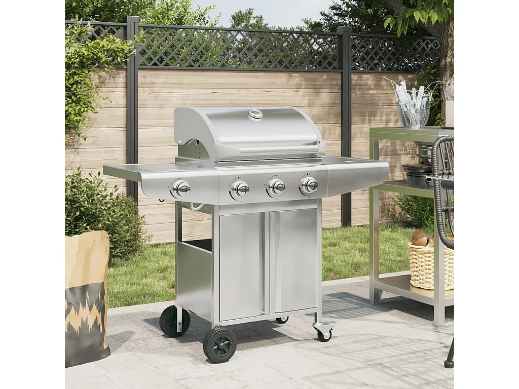 Barbecue gril à gaz avec 4 brûleurs argenté acier inoxydable FR273651