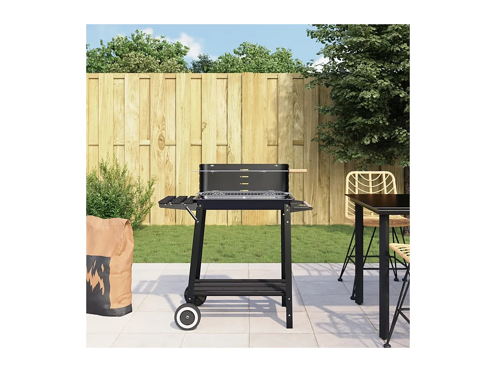 Barbecue au charbon de bois avec roues noir acier FR320342