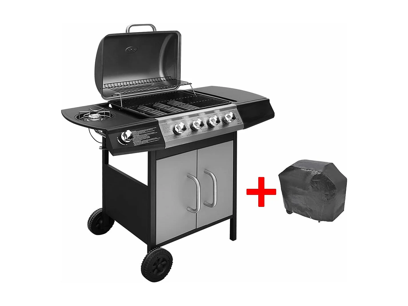 Gasbarbecue 4+1 kookzone zwart en zilver BE470096