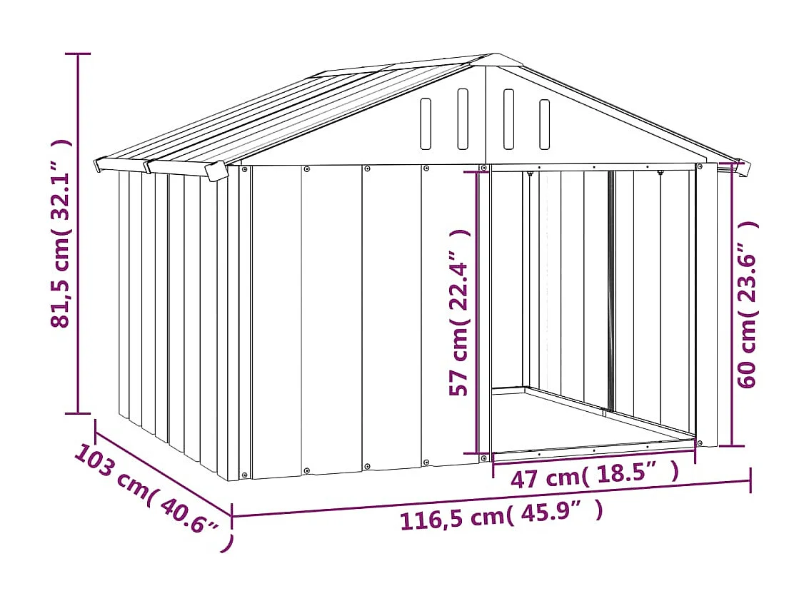 Niche pour chien Anthracite 116,5x103x81,5 cm Acier galvanisé FR102309
