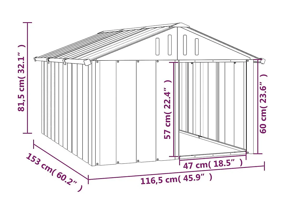 Niche pour chien Anthracite 116,5x153x81,5 cm Acier galvanisé FR683730