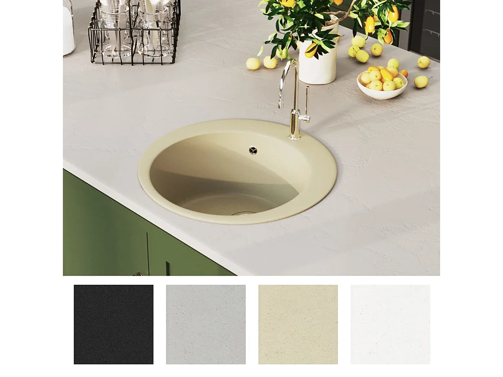 Évier de cuisine Granit Seul Évier Rond Beige FR422666