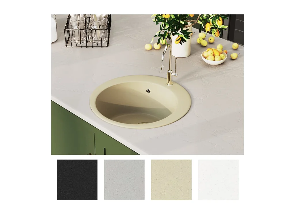 Évier de cuisine Granit Seul Évier Rond Beige FR422666
