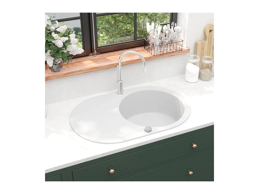 Évier de cuisine Granit Seul Évier Ovale Blanc FR909128