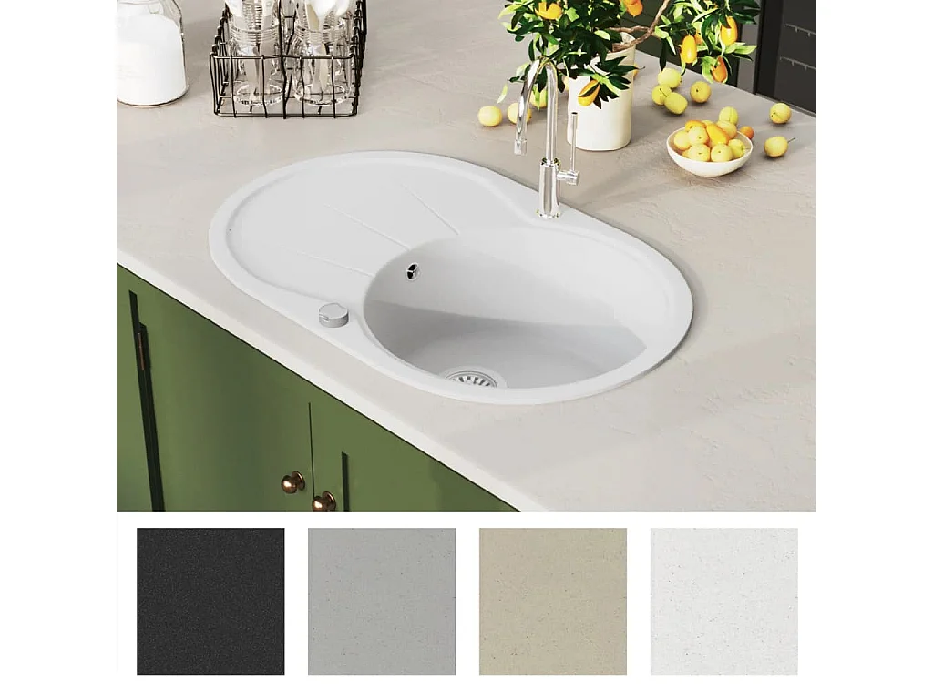 Évier de cuisine Granit Seul Évier Ovale Blanc FR909128