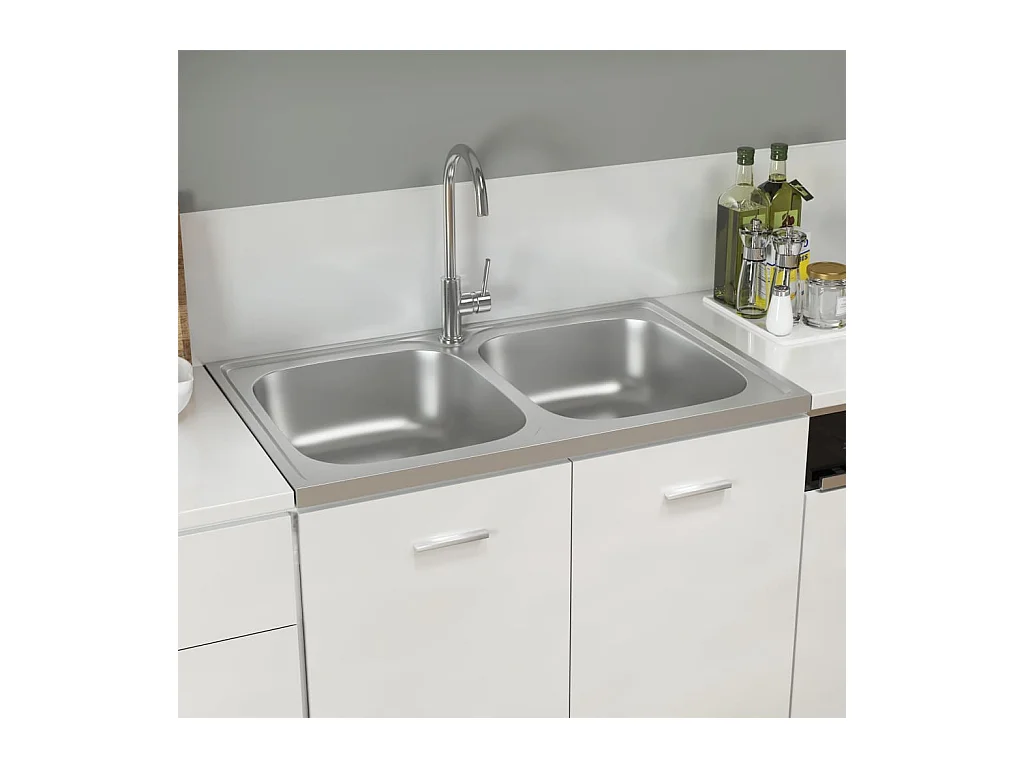 Évier de cuisine à double Évier argenté 800x500x155  inox FR545737