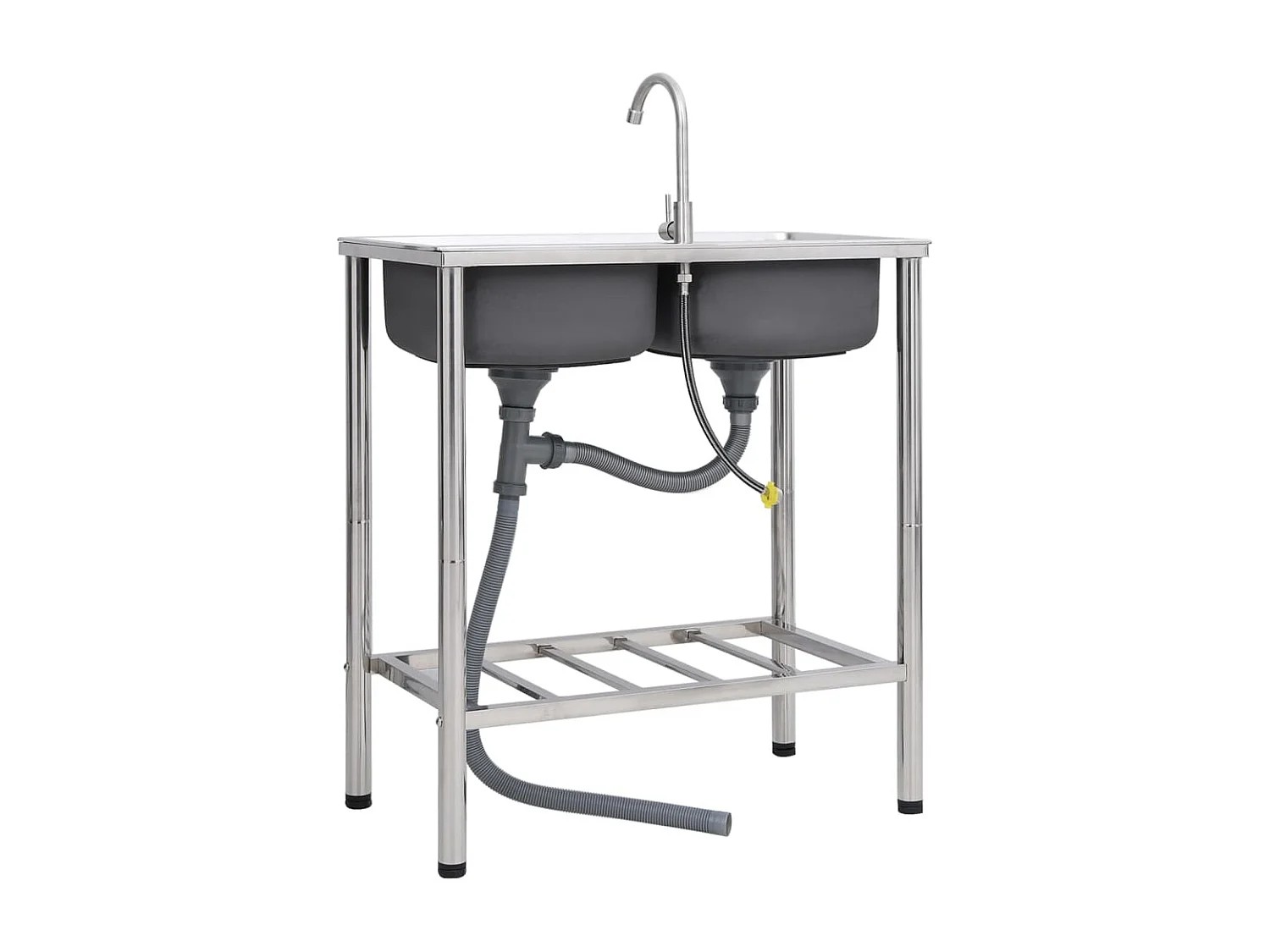 Évier de camping Double Évier avec robinet Acier inoxydable FR211616