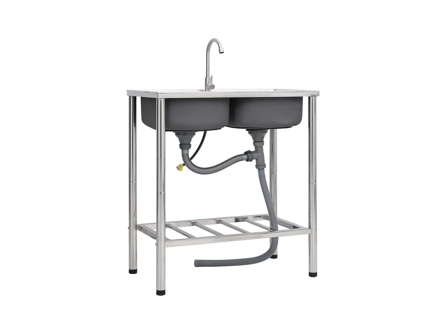 Évier de camping Double Évier avec robinet Acier inoxydable FR211616