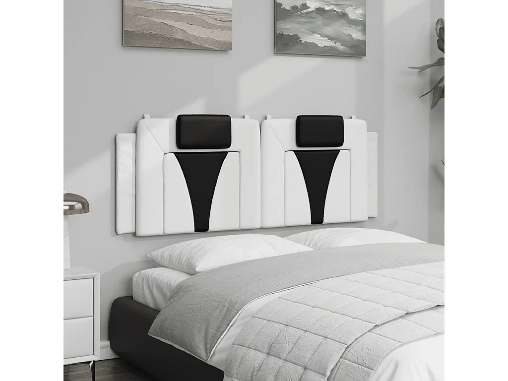 Cabecero de cama acolchado cuero sintético blanco negro 120 cm ES897056
