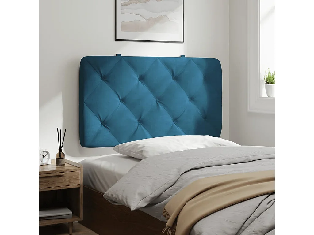 Coussin de tête de lit bleu 90 cm velours FR181575