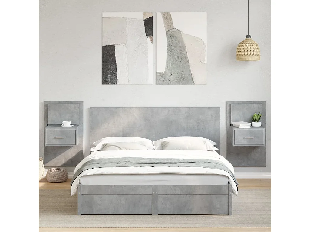 Tête de lit avec armoires gris béton 160 cm bois d'ingénierie FR381798