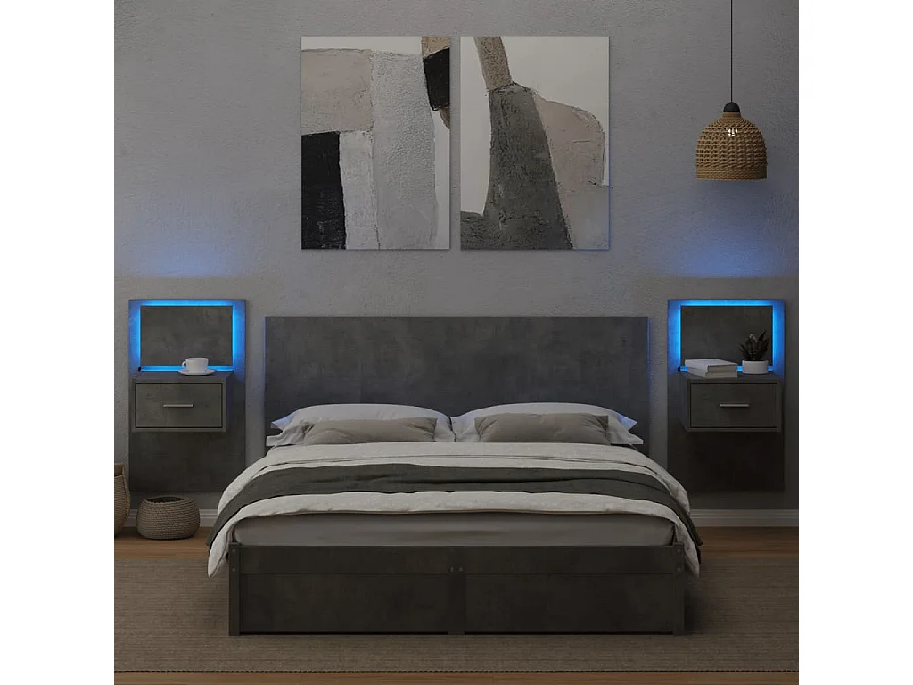 Tête de lit avec armoires gris béton 160 cm bois d'ingénierie FR381798
