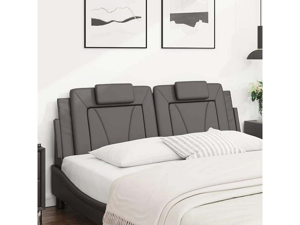 Almofadão de cabeceira 160 cm couro artificial cinzento PT698272