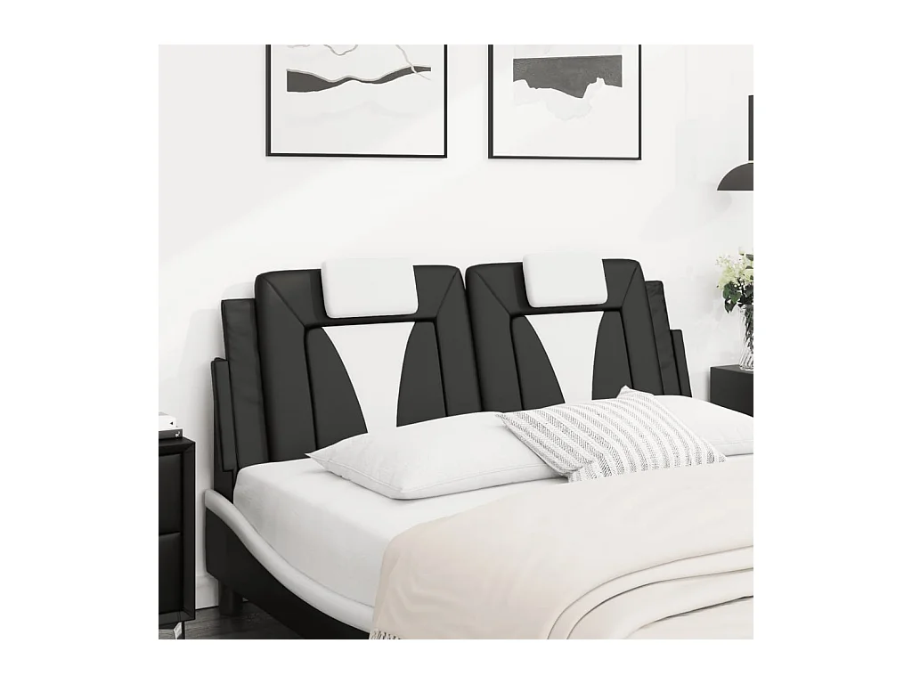 Coussin de tête de lit noir et blanc 140 cm similicuir FR480009