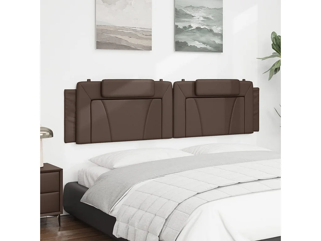 Cabecero de cama acolchado cuero sintético marrón 200 cm ES330734