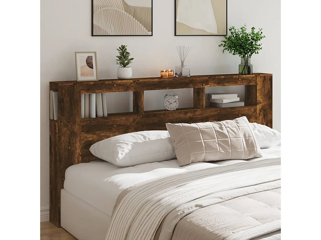 Tête de lit à LED chêne fumé 200x18,5x103,5cm bois d'ingénierie FR969022