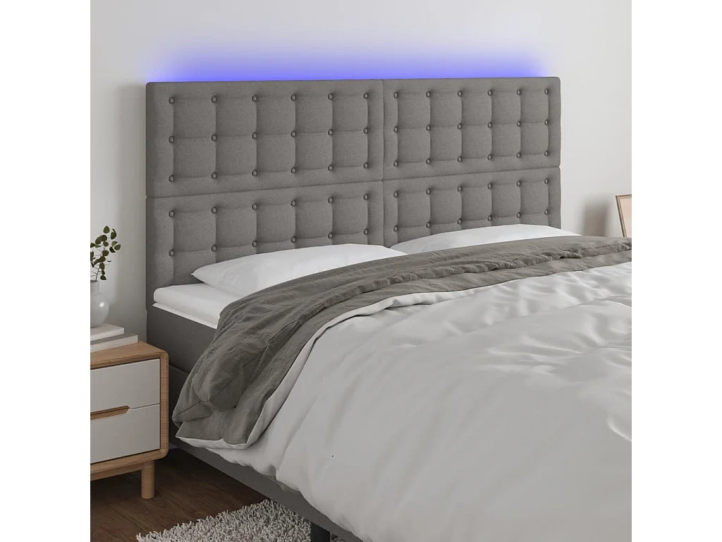Cabeceira de cama c/ LED tecido 180x5x118/128 cm cinza-escuro PT728471