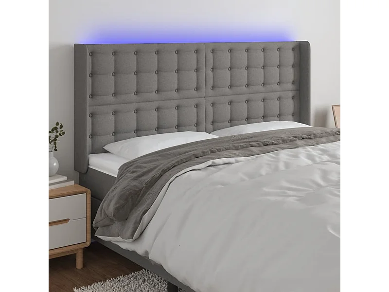 Tête de lit à LED Gris foncé 183x16x118/128 cm Tissu FR617003