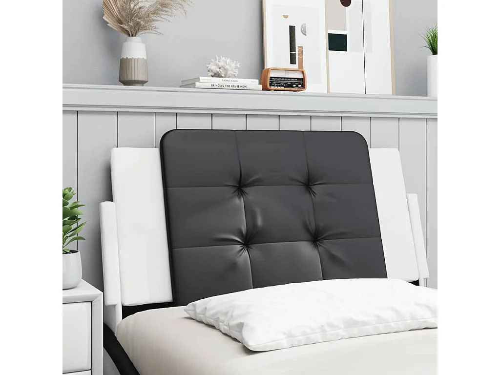 Coussin de tête de lit noir et blanc 100 cm similicuir FR308279