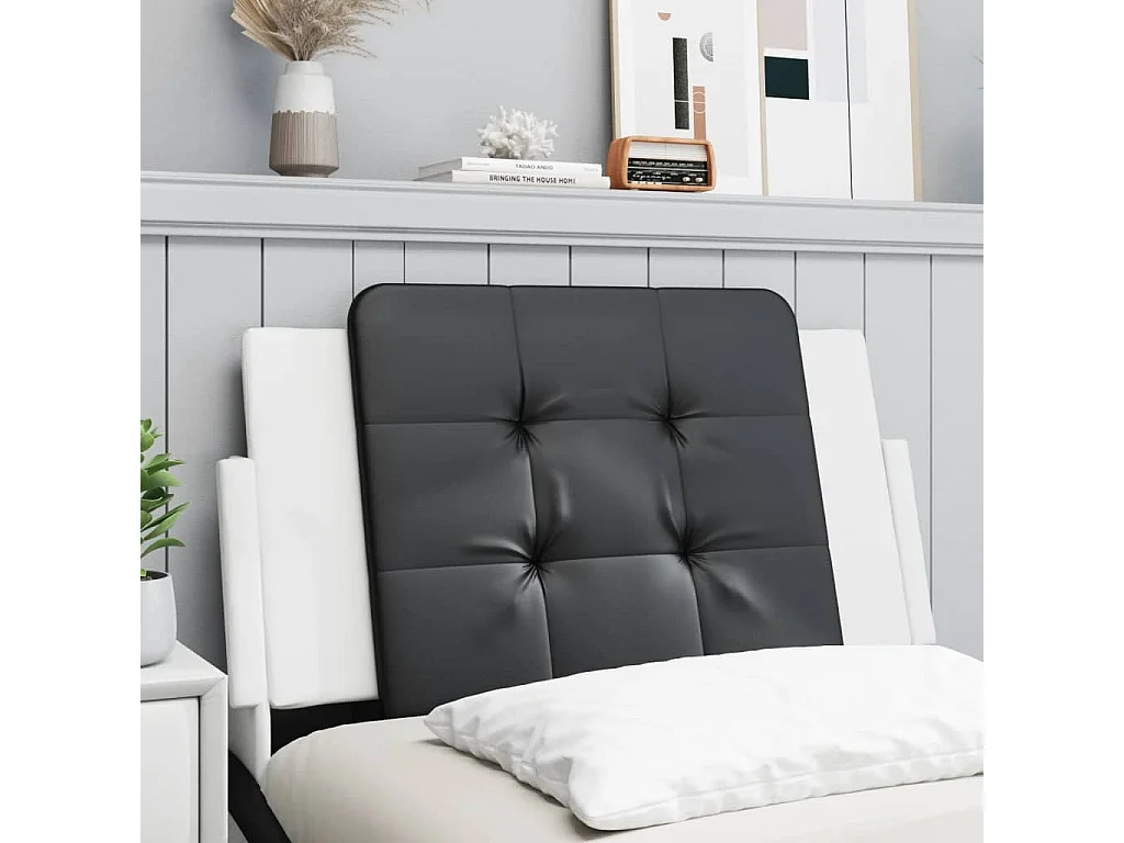 Coussin de tête de lit noir et blanc 90 cm similicuir FR862549