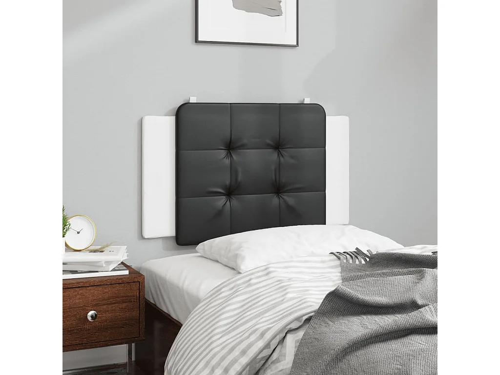 Coussin de tête de lit noir et blanc 90 cm similicuir FR862549