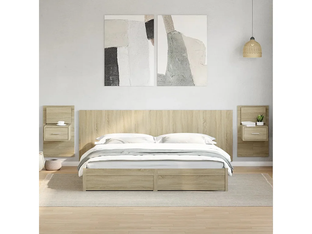 Tête de lit avec armoires chêne sonoma 240 cm bois d'ingénierie FR251565