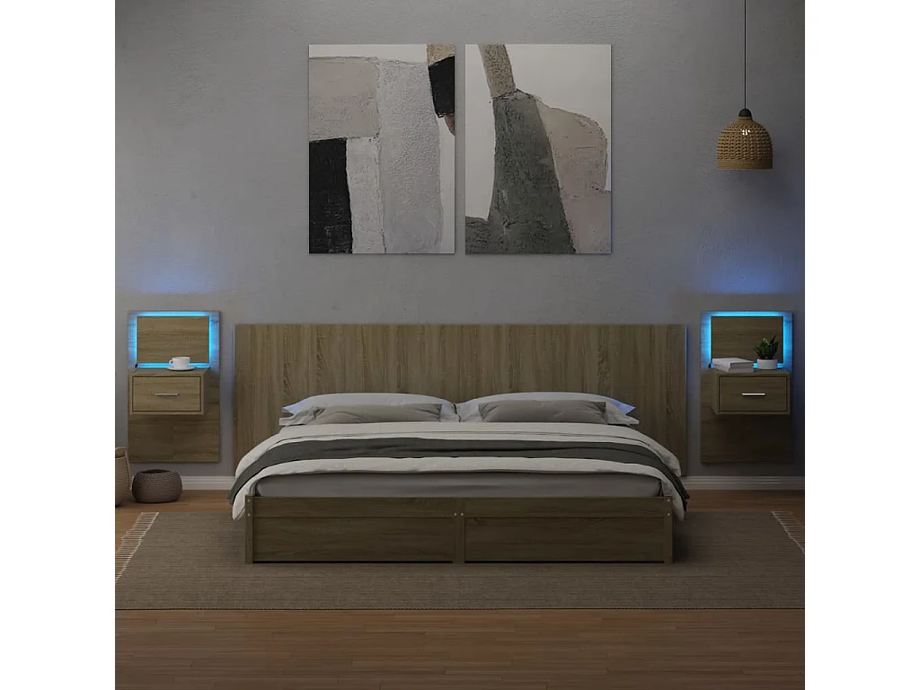 Tête de lit avec armoires chêne sonoma 240 cm bois d'ingénierie FR251565
