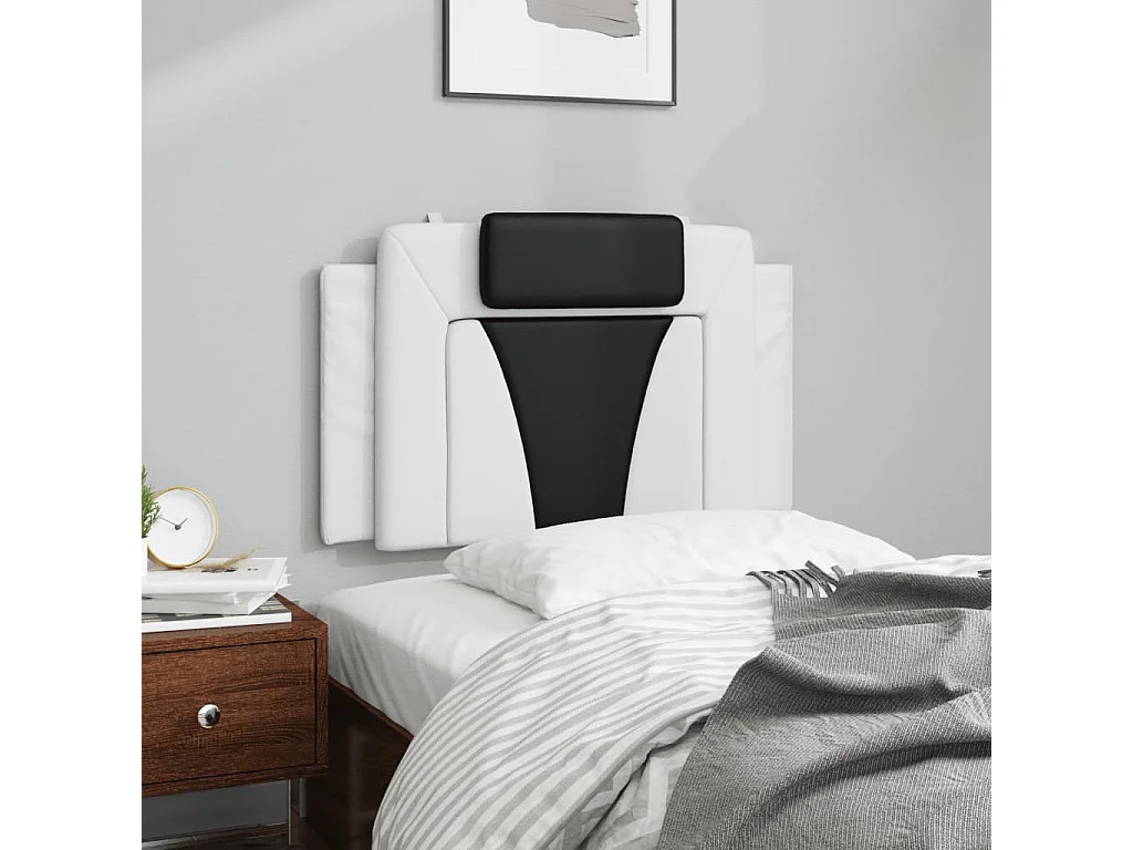 Cabecero de cama acolchado cuero sintético blanco y negro 80 cm ES928710