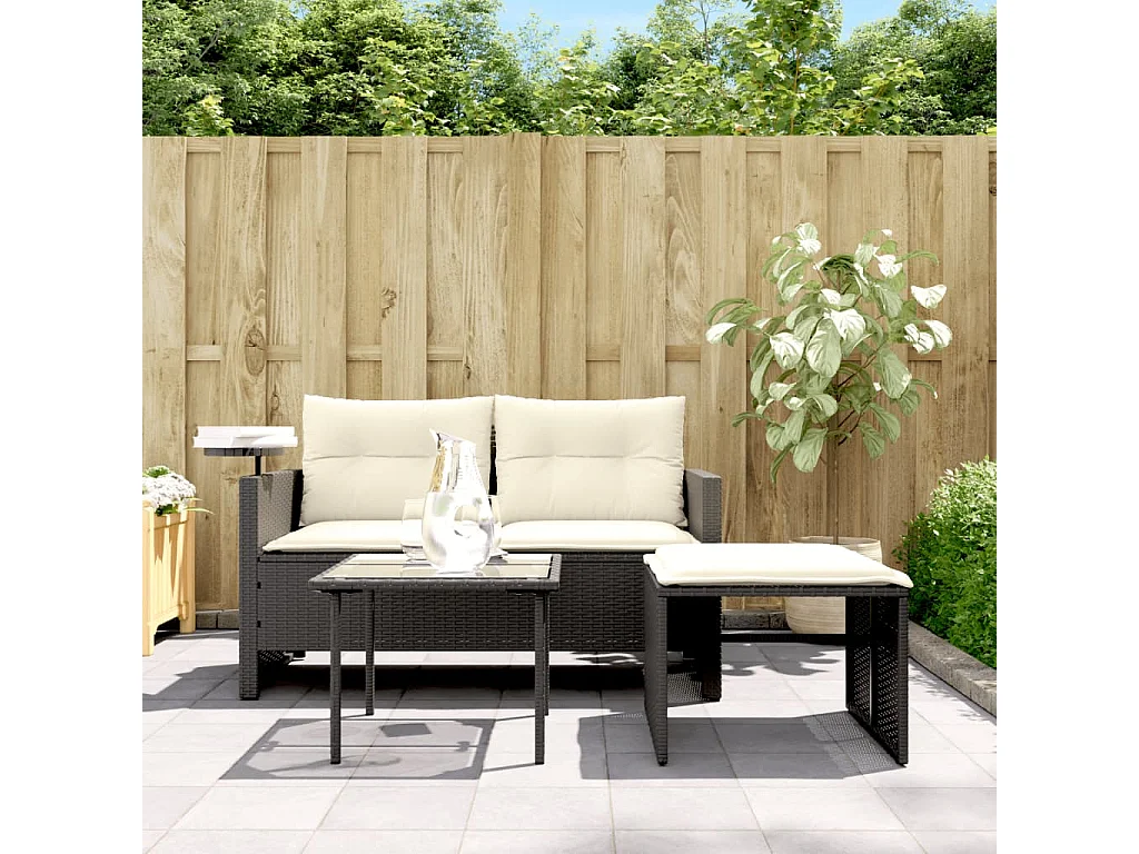 Lot de 3 Salon de jardin avec coussins noir résine tressée FR532404 FR878892