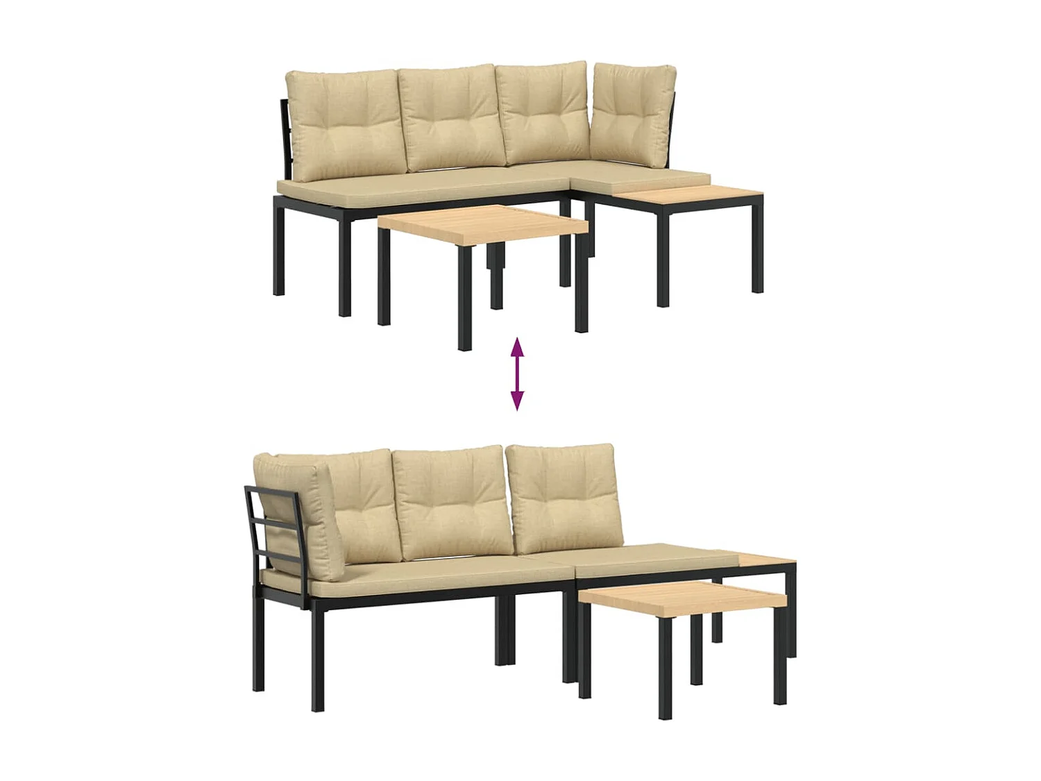 Ensemble de banc de jardin avec coussins 3 pcs noir FR61307