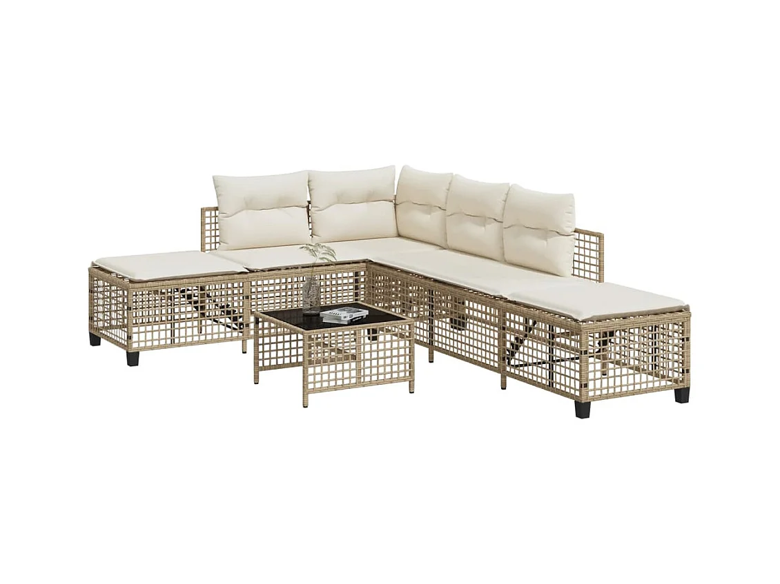 3-delige Loungeset met kussens poly rattan beige BE567771