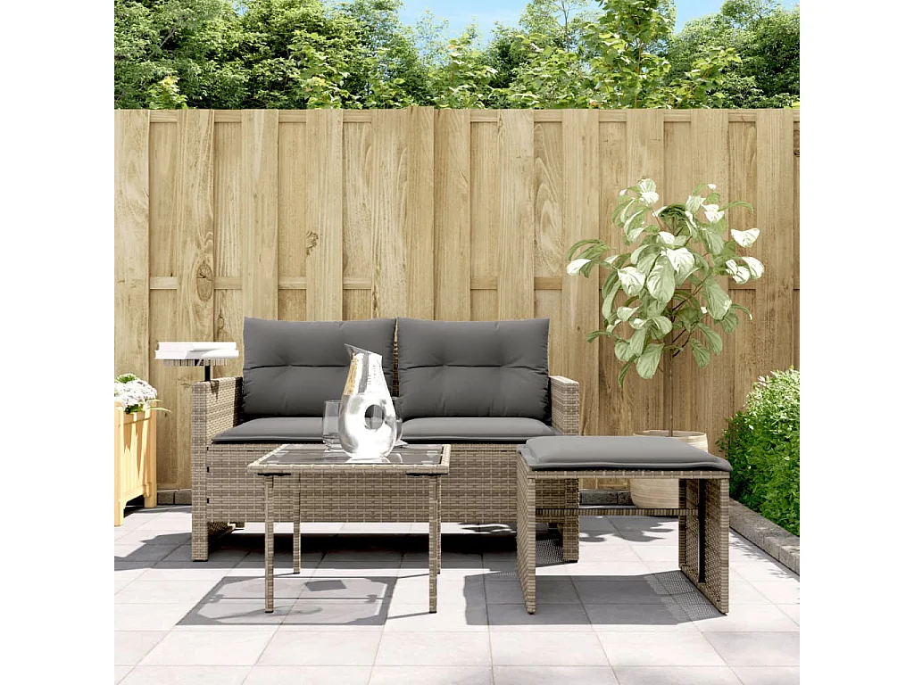 Salón de jardín 3 pzas y cojines ratán sintético gris ES914408