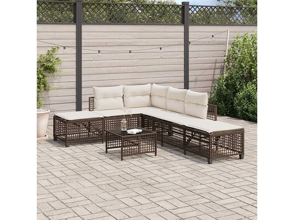 Lot de 3 Salon de jardin d'angle et coussins marron résine tressée FR822754 FR457273