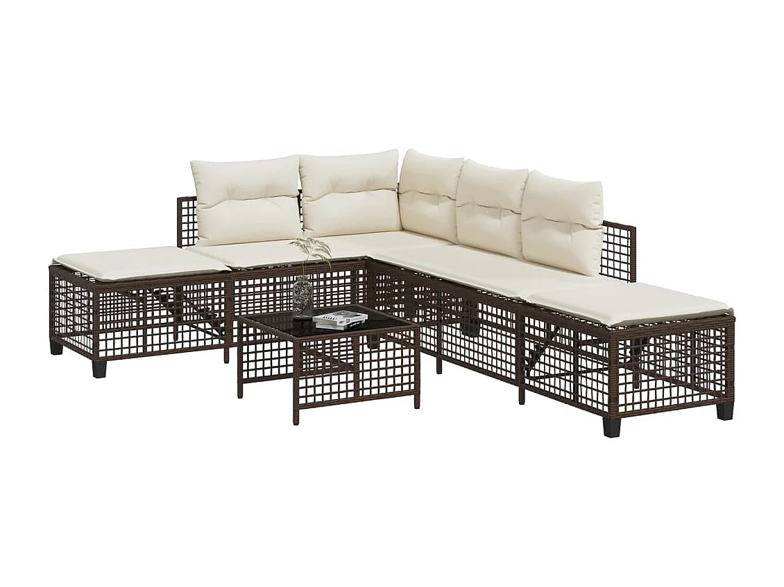 Lot de 3 Salon de jardin d'angle et coussins marron résine tressée FR822754 FR457273