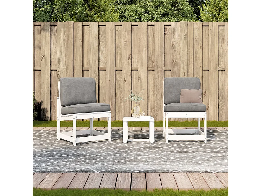 Lot de 3 Salon de jardin blanc bois massif de pin FR472470 FR453311
