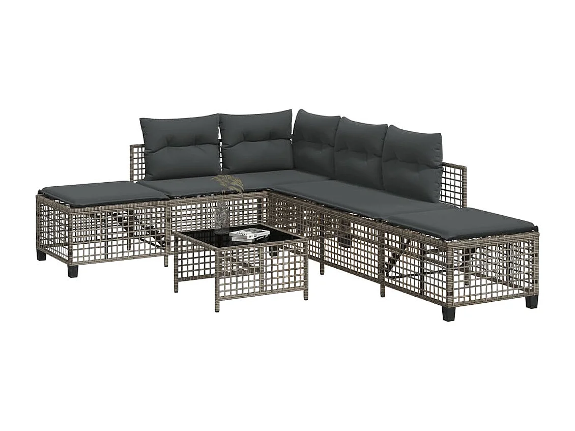 Lot de 3 Salon de jardin d'angle avec coussins gris résine tressée FR963966 FR588809