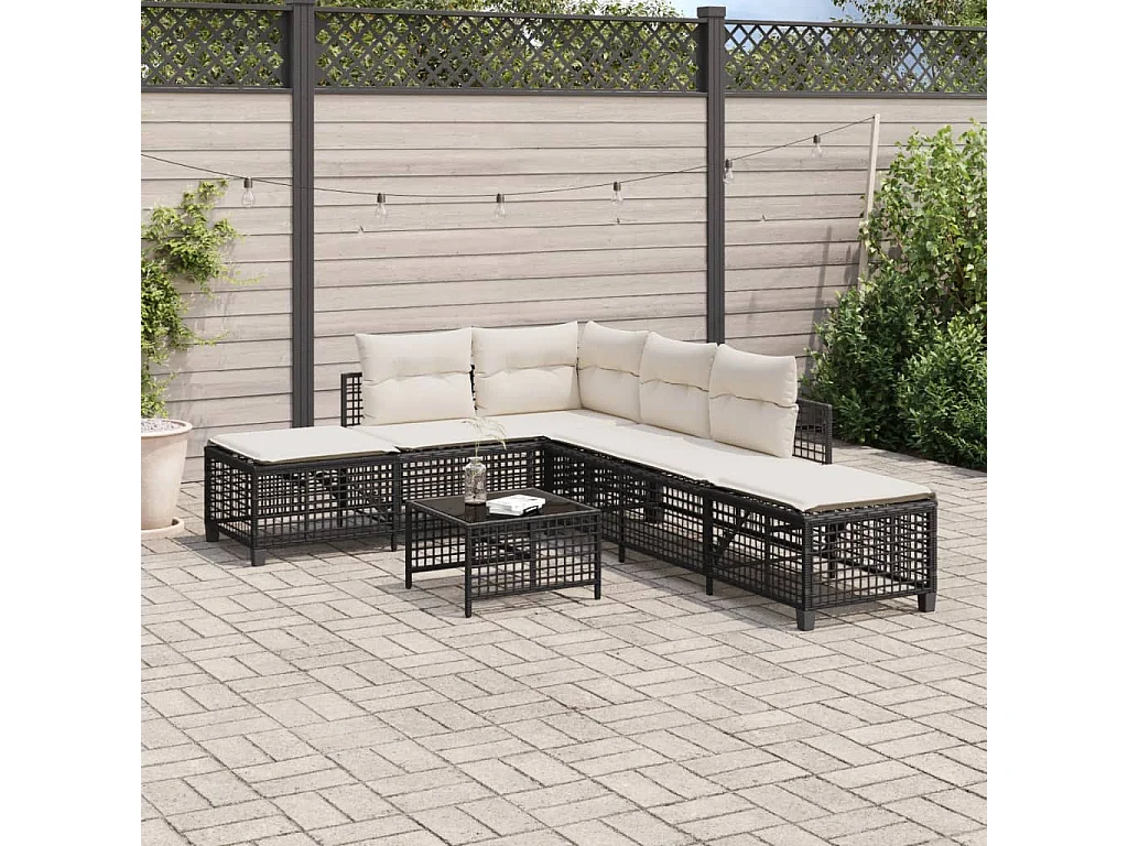 Lot de 3 Salon de jardin d'angle avec coussins noir résine tressée FR439684 FR164360