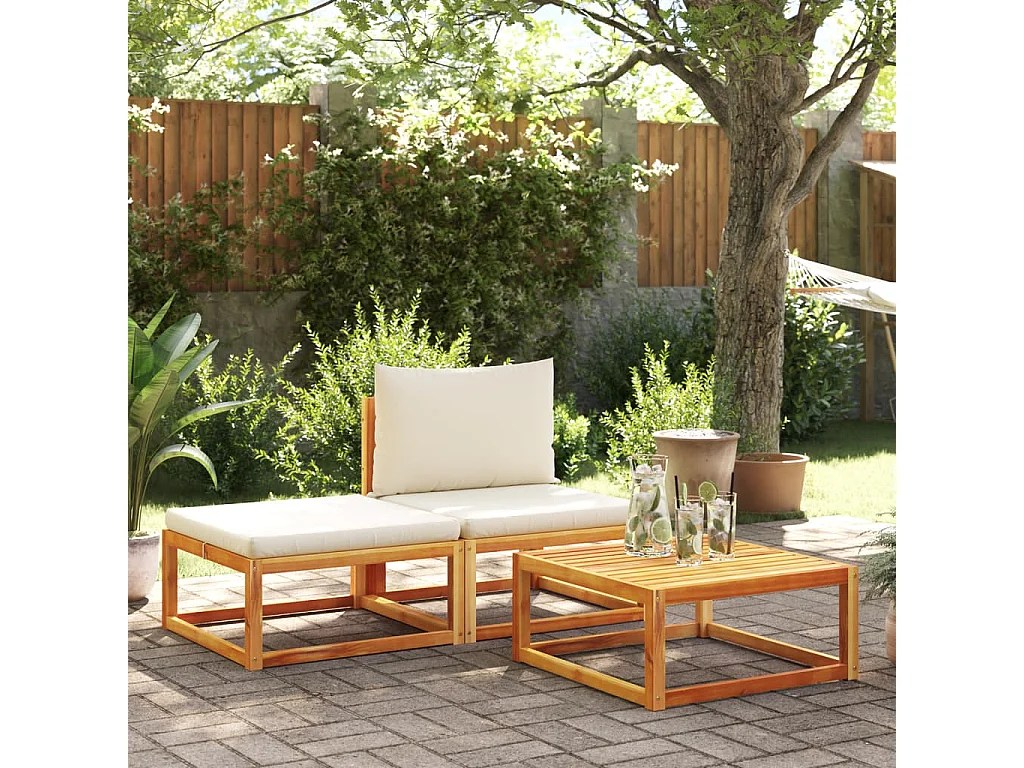 Lot de 3 Salon de jardin avec coussins bois massif d'acacia FR241619 FR676486