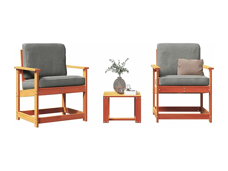 3 pcs conjunto lounge de jardim pinho maciço castanho-mel PT751637