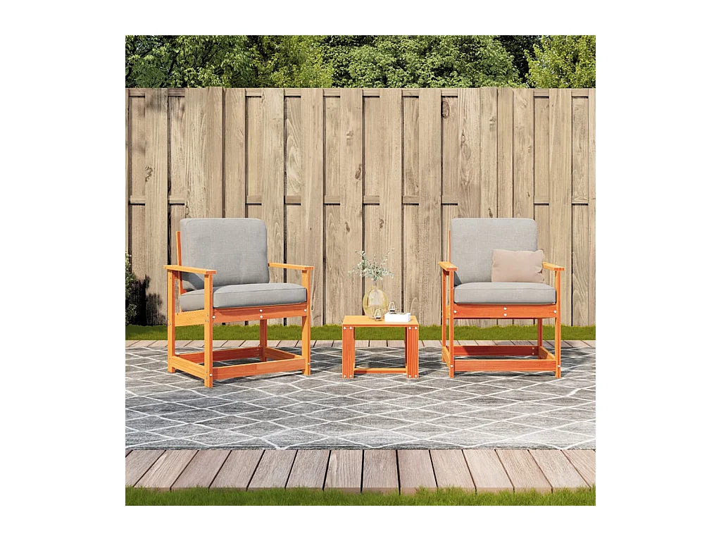 Lot de 3 Salon de jardin cire marron bois de pin massif FR702887 FR646533