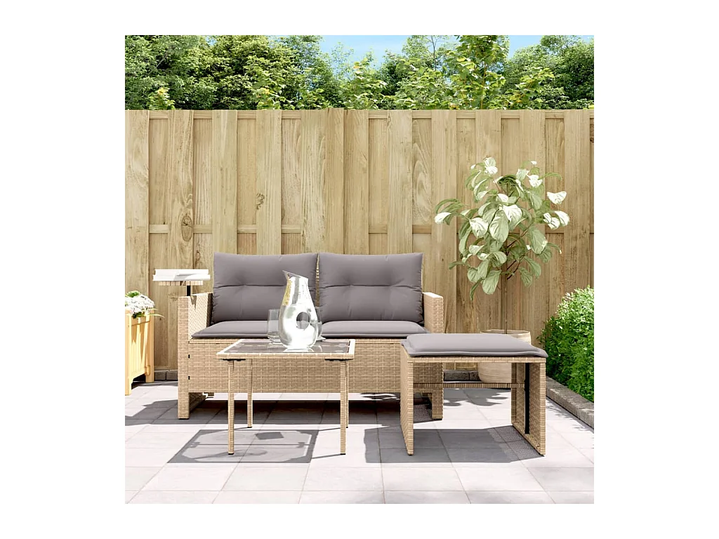 Lot de 3 Salon de jardin avec coussins beige résine tressée FR710331 FR491929