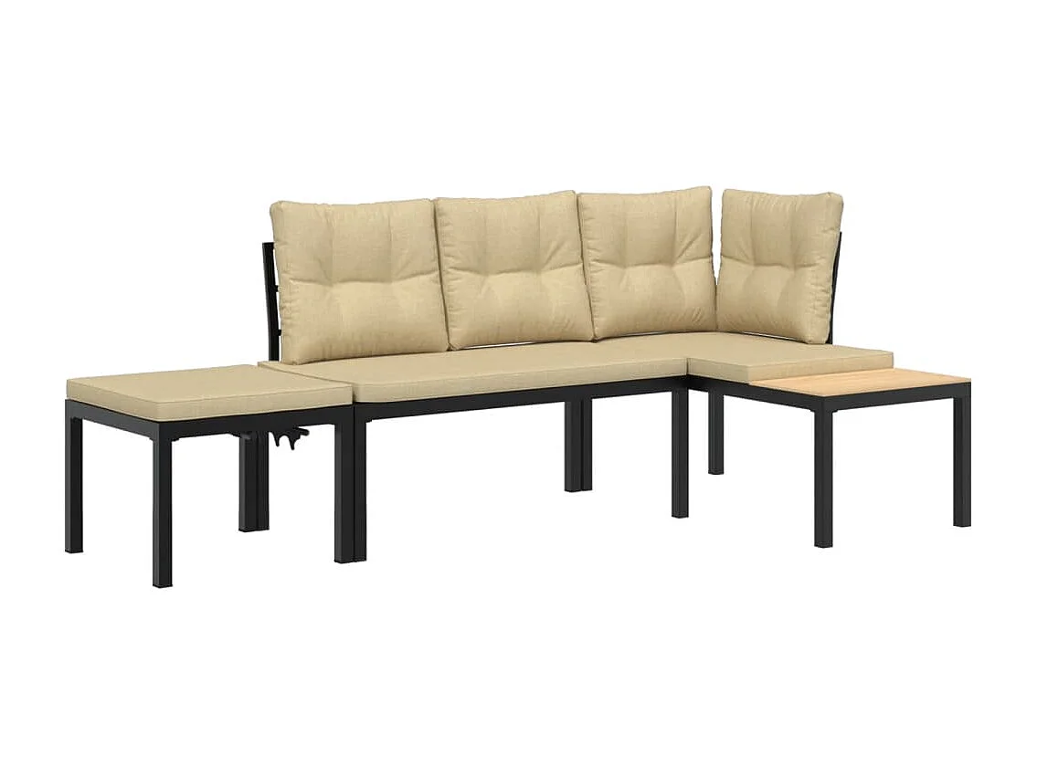 Ensemble de banc de jardin avec coussins 3 pcs noir FR26785